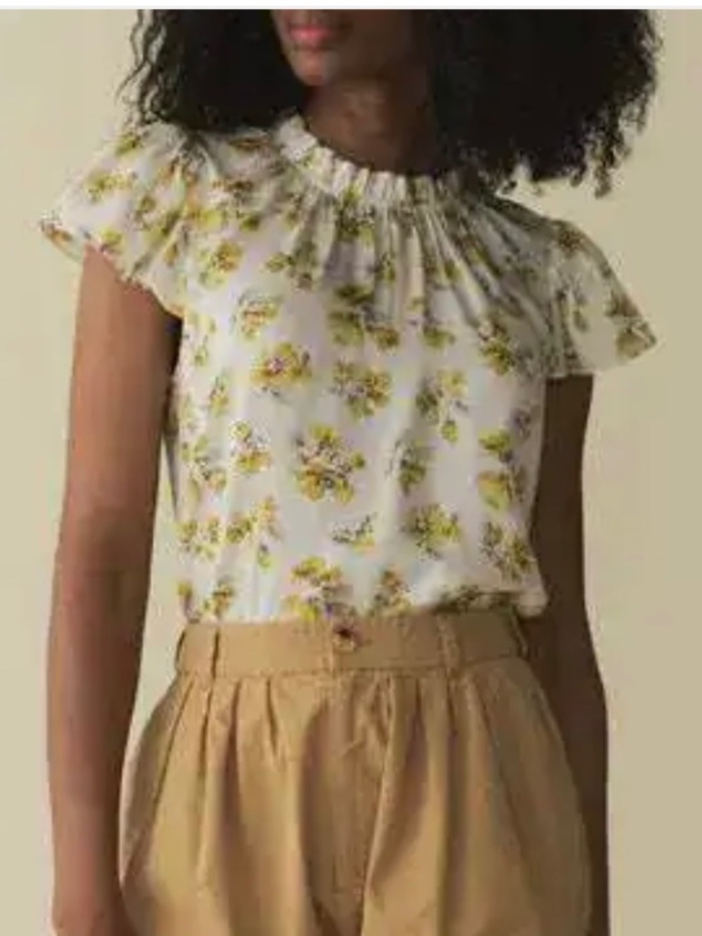 DÔEN Yvie Top Gold Frolicking Floral Silk Blend Ruffle Blouse NWT XS